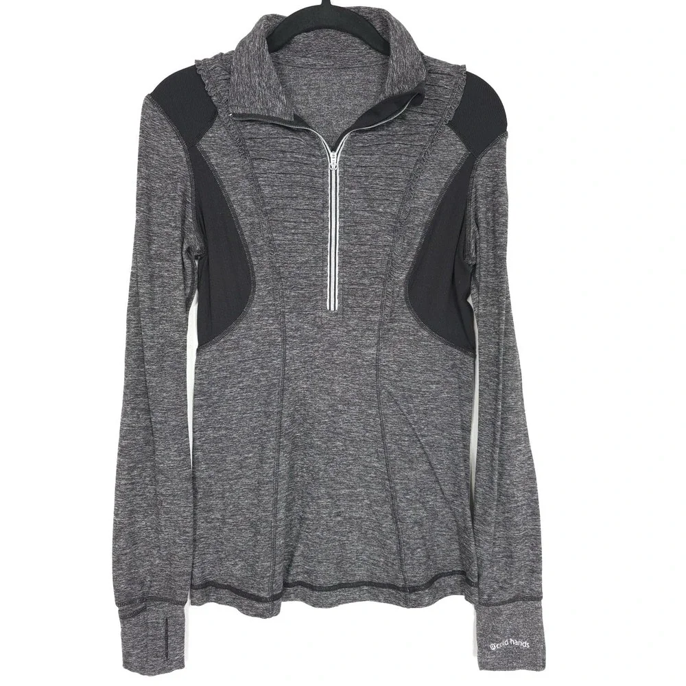 Lululemon Run Your Heart Out Pullover Women's 6 Gray Black‎  1/2 Zip Hand Covers